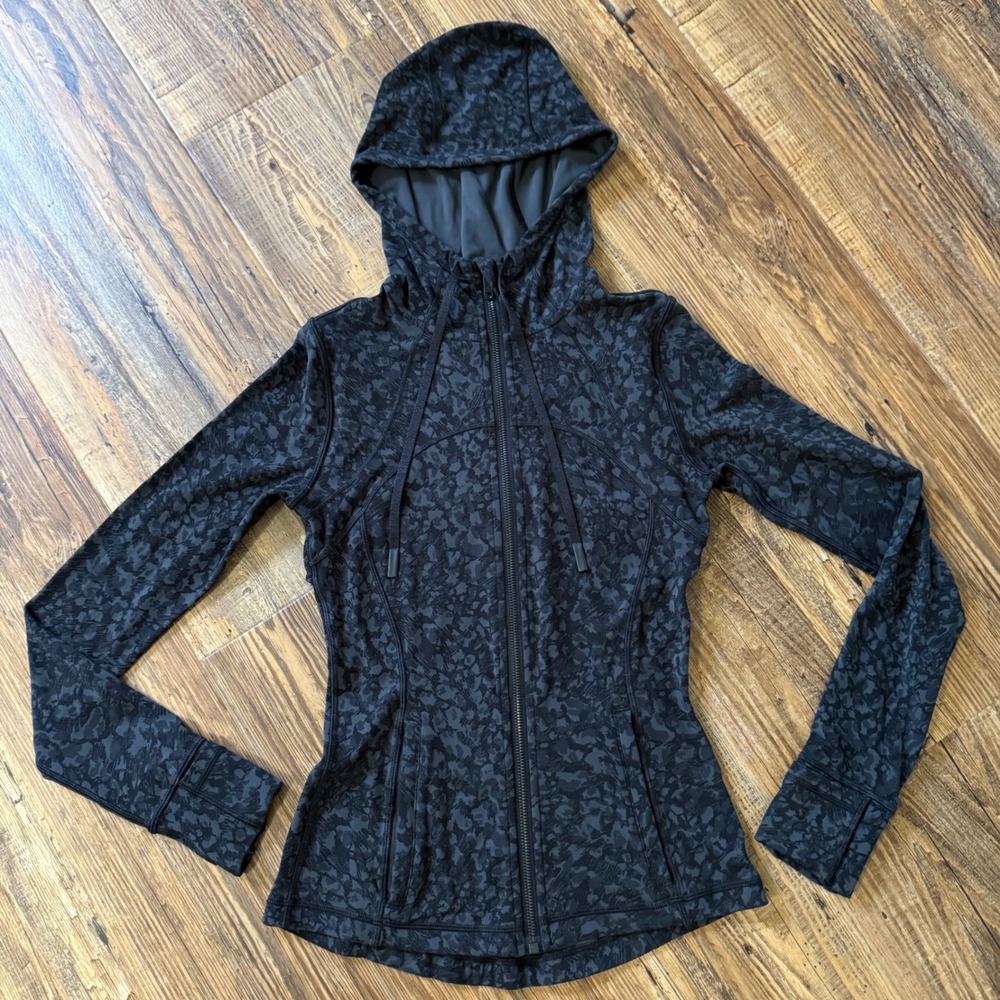 Lululemon Define Hoodie Women 4 Black Grey Wild Thing Camo Full Zip Jacket Gym